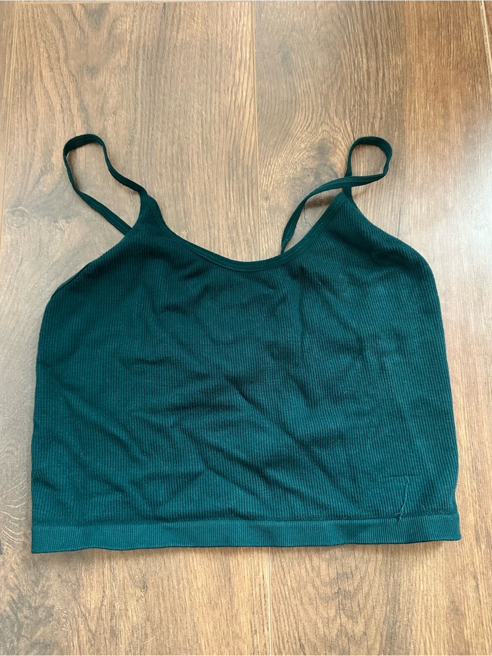 Forest Green Ribbed Spaghetti Strap Crop Top